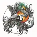 Phoenix and Ying Yang and rainbow tattoo design idea