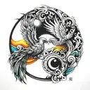 Phoenix and Ying Yang and rainbow tattoo design idea