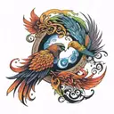 Phoenix and Ying Yang and rainbow tattoo design idea