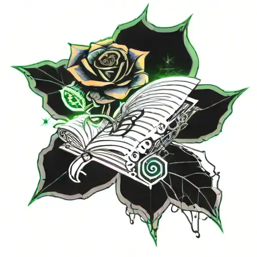 an open book growing a rose tattoo design idea