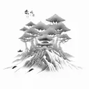 asian landscape with stork tattoo design idea