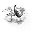 asian landscape with stork tattoo design idea