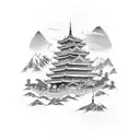 asian landscape with stork tattoo design idea