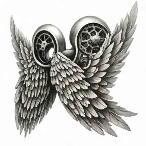 angel wings made from car parts tattoo design idea