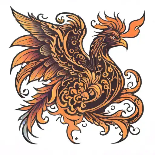 feminine phoenix rising tattoo design idea