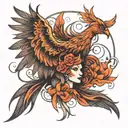 feminine phoenix rising tattoo design idea