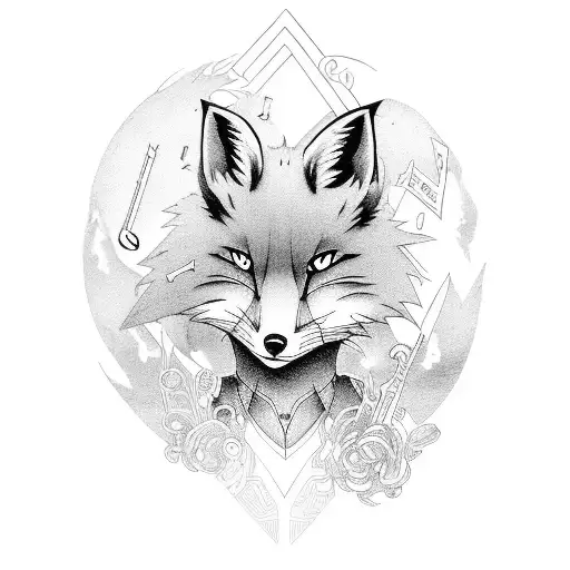A music-themed anime character with a fox companion tattoo design idea