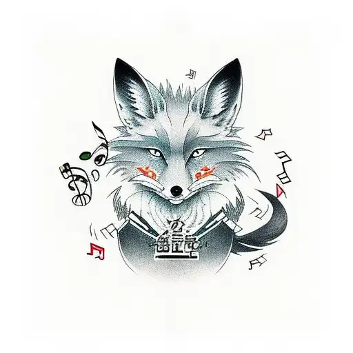 A music-themed anime character with a fox companion tattoo design idea