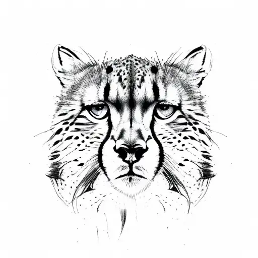 cheetah with beautiful eyes made with just abstract line work tattoo design idea