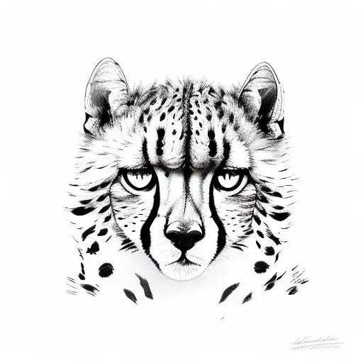 a full cheetah with beautiful eyes made with just abstract line work tattoo design idea