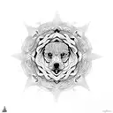 A dotwork mandala design incorporating different dog-related symbols and objects tattoo design idea