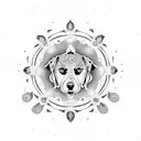 A dotwork mandala design incorporating different dog-related symbols and objects tattoo design idea
