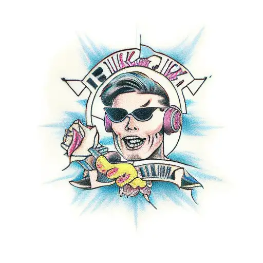 blink 182 mixed with punk rock and California themes tattoo design idea