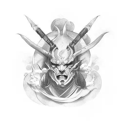 devil angels with clouds as a background filler  tattoo design idea