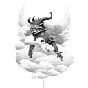 devil angels with clouds as a background filler  tattoo design idea