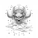 devil angels with clouds as a background filler  tattoo design idea