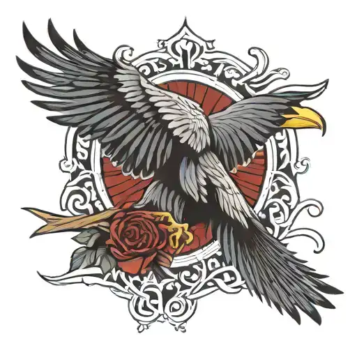 pinstripes raven flying tattoo design idea