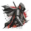 hooded warrior wielding a sword and shield tattoo design idea