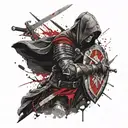 hooded warrior wielding a sword and shield tattoo design idea