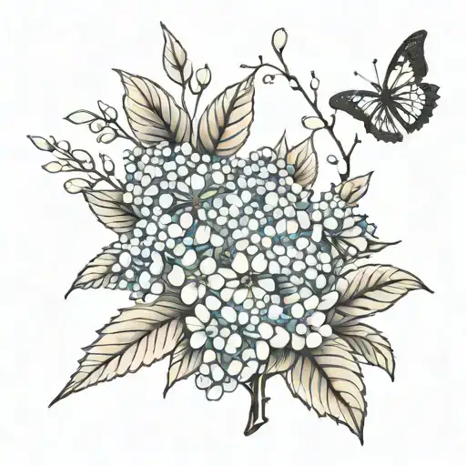 rowan tree branches and hydrangea flowers tattoo design idea