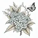 rowan tree branches and hydrangea flowers tattoo design idea