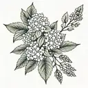rowan tree branches and hydrangea flowers tattoo design idea