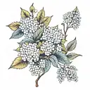 rowan tree branches and hydrangea flowers tattoo design idea