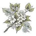rowan tree branches and hydrangea flowers tattoo design idea