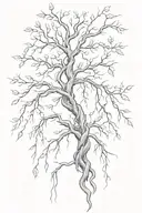 a wilting tree tattoo with a face on the hal side of the branches with a double helix dna stem and a heart shape roots tattoo design idea
