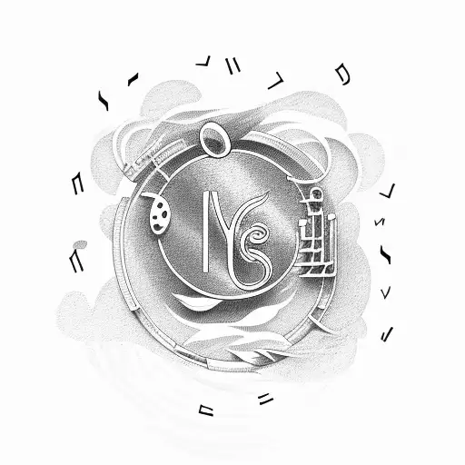 music elements and the sentence "yes yes" tattoo design idea