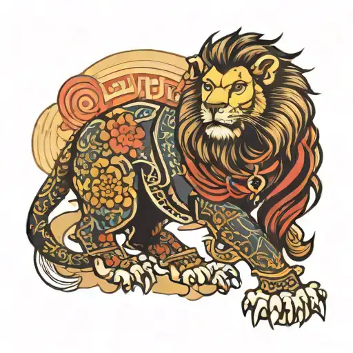 lion with japanese samurai tattoo design idea