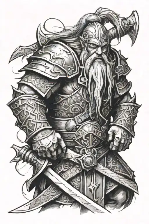 bloodied dwarven warrior tattoo design idea