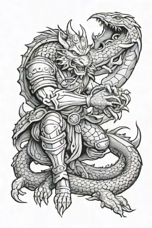scarred dwarf warrior battling a dragon tattoo design idea