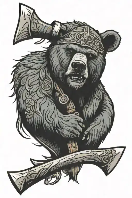 Bear head with Viking axe tattoo design idea