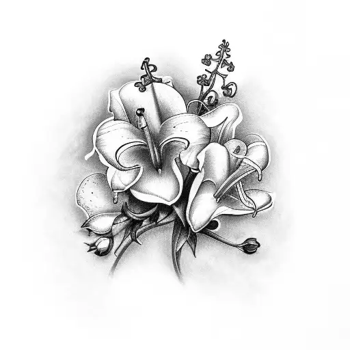 rose , lily of the valley , violet , 3 butterflies  tattoo design idea