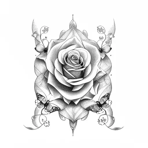 rose , lily of the valley , violet , 3 butterflies  tattoo design idea