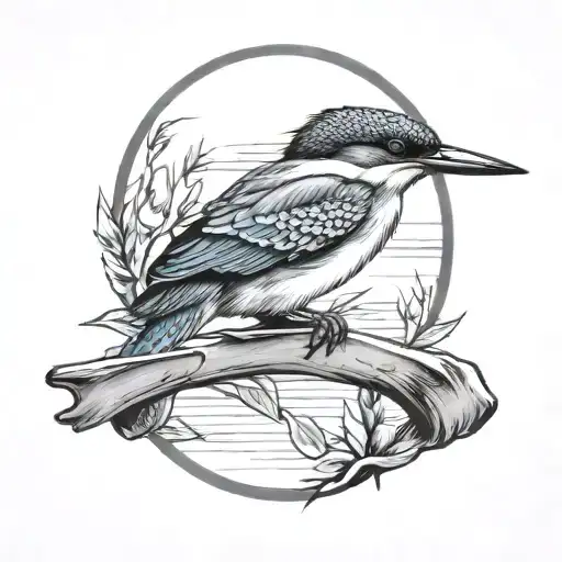 kingfisher Bird perched on a gone fishing sign tattoo design idea