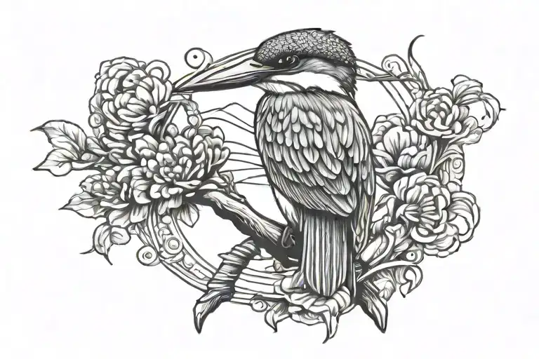 kingfisher Bird perched on a gone fishing sign tattoo design idea