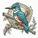 kingfisher perched on a gone fishing sign  tattoo design idea