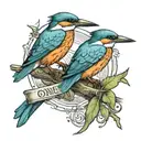 kingfisher perched on a gone fishing sign  tattoo design idea