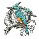 kingfisher perched on a gone fishing sign  tattoo design idea