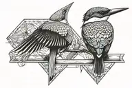 kingfisher Bird perched on a gone fishing sign memorial  tattoo design idea