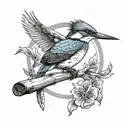 kingfisher Bird perched on a gone fishing sign tattoo design idea