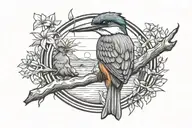 kingfisher Bird perched on a gone fishing sign tattoo design idea