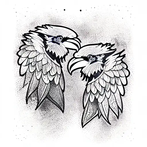 2 ravens, nordic simbols tattoo design idea