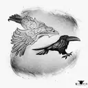 2 ravens, nordic simbols tattoo design idea