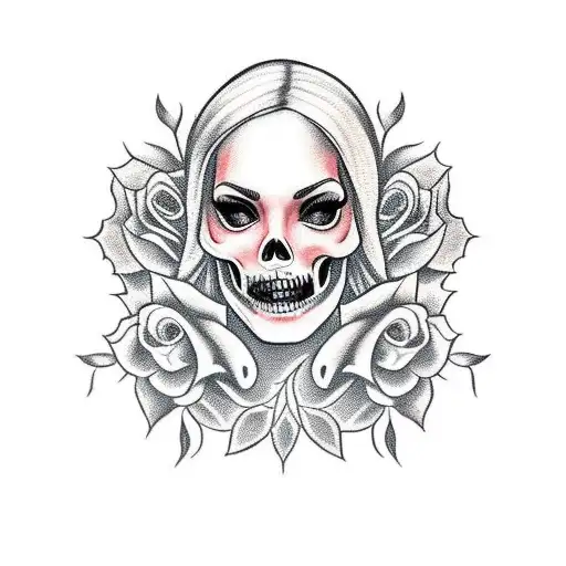 white gangster girl with a gambling them and include a skull and rose  tattoo design idea
