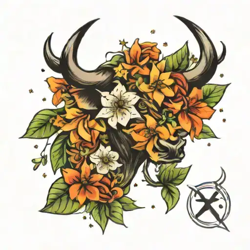 constellation taurus, birth flower april tattoo design idea