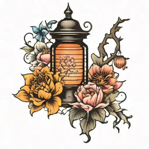 chinesse flowers and lantern arms   tattoo design idea