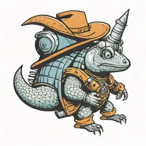 Armadillo wearing a cowboy hat holding a rocket launcher tattoo design idea